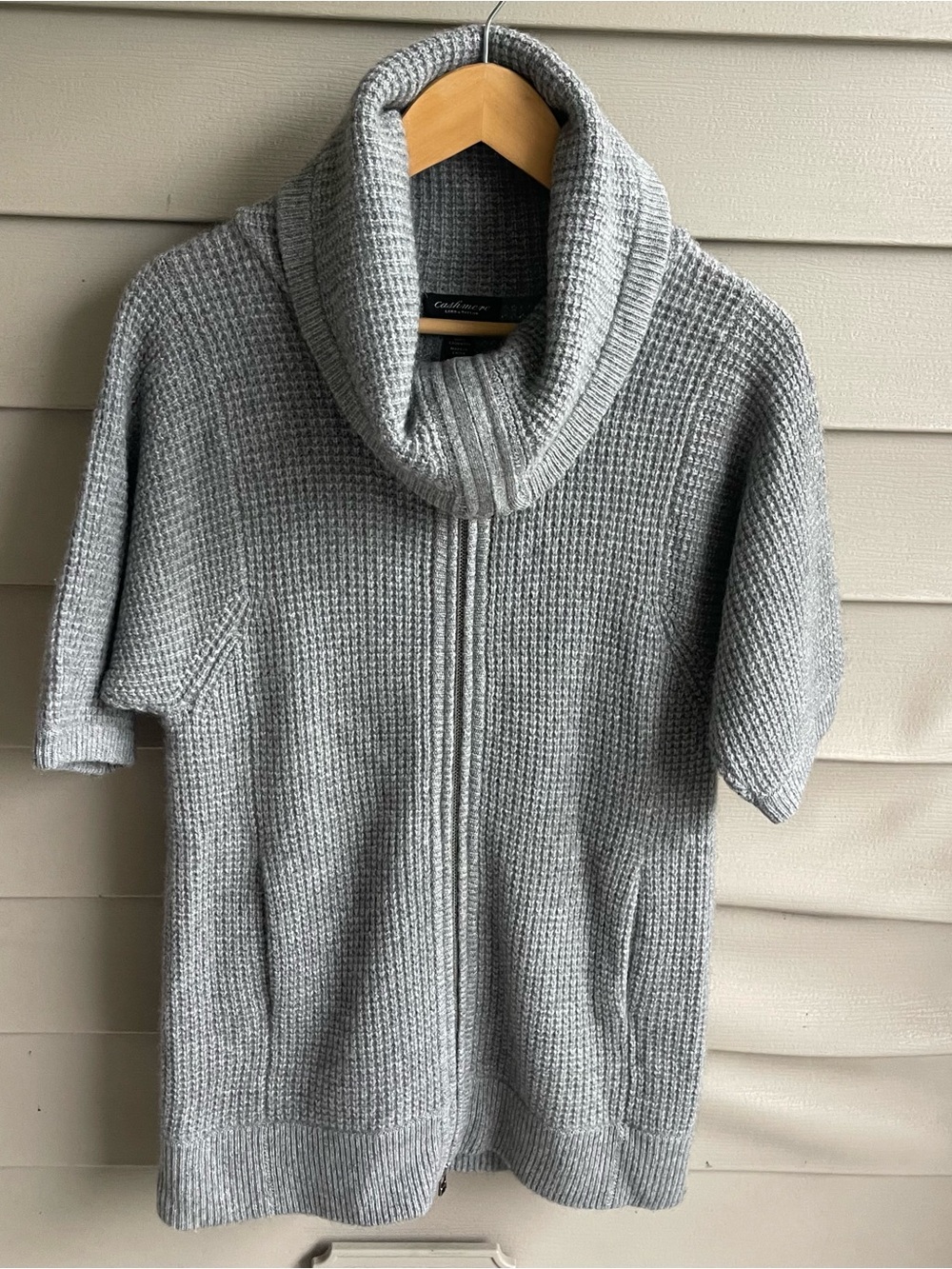 Lord & Taylor 100% Cashmere Waffle Knit Full Zip Size S Grey Cardigan Luxury